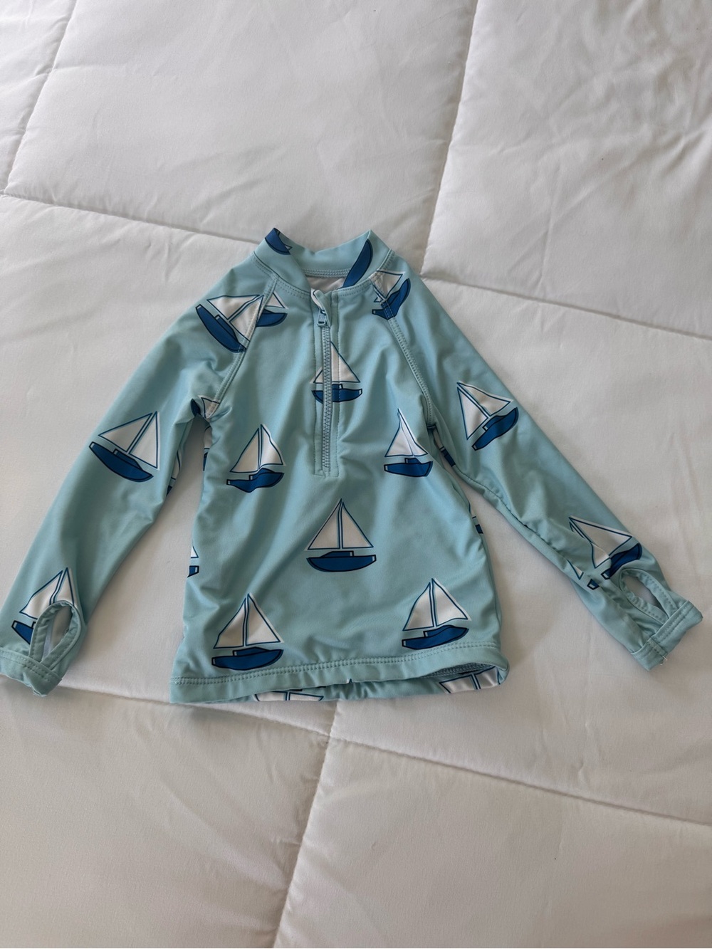 Kids' Light Blue Sailboat Long-Sleeve Rash Guard with Front Zip